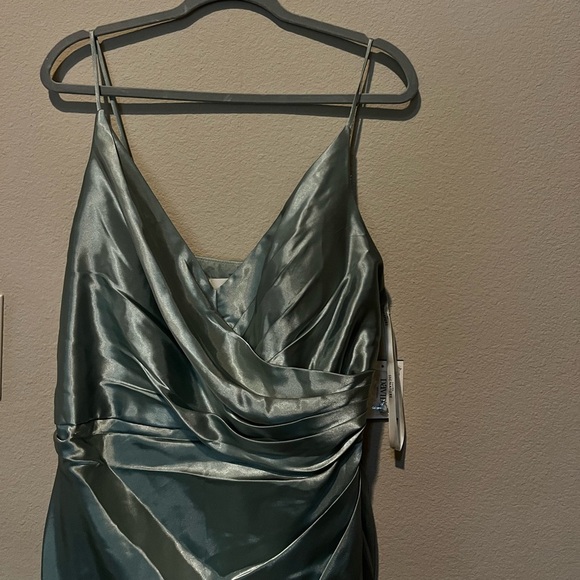 Dusty Sage Charmeuse Draped Strappy Dress Galina Signature Bridesmaid Bridal 14 - Picture 2 of 9